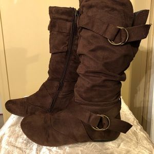 Brown Faux Suede Boots
